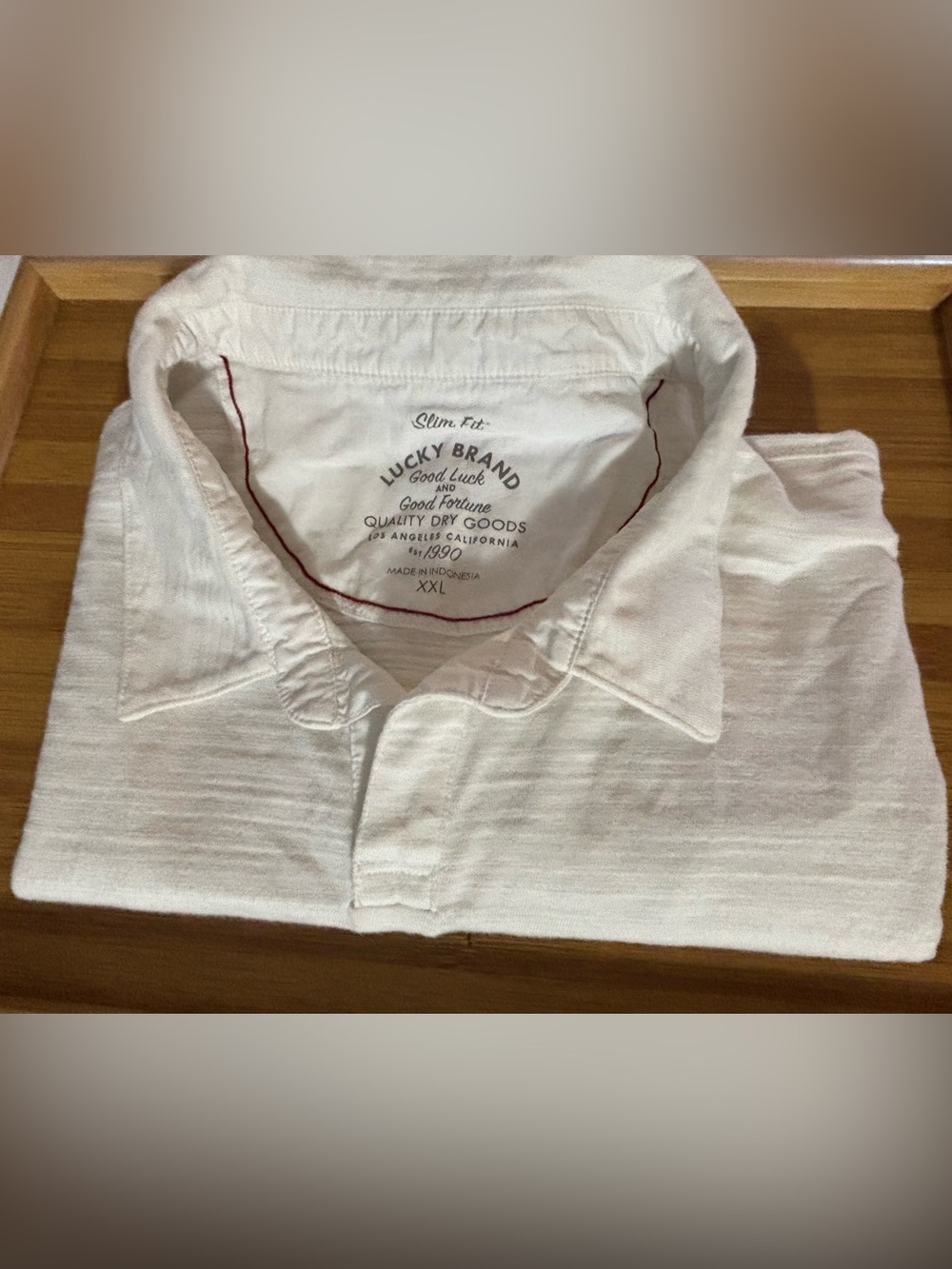 XXL- Lucky Brand White Men’s Polo with Subtle Texture